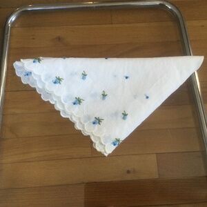Vintage Linen Handkerchief with Hand Embroidered Flowers, 10” square